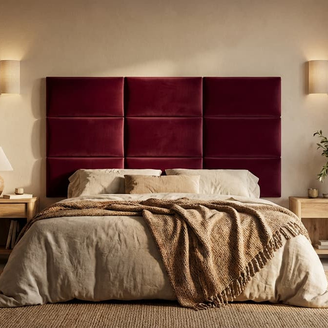 Bettkopfteil 180 cm Wandpolster 60x30 cm Bundle 9 Stueck Samt Riviera 59 Bordeaux Bett Wandkissen Beispiel Gerade