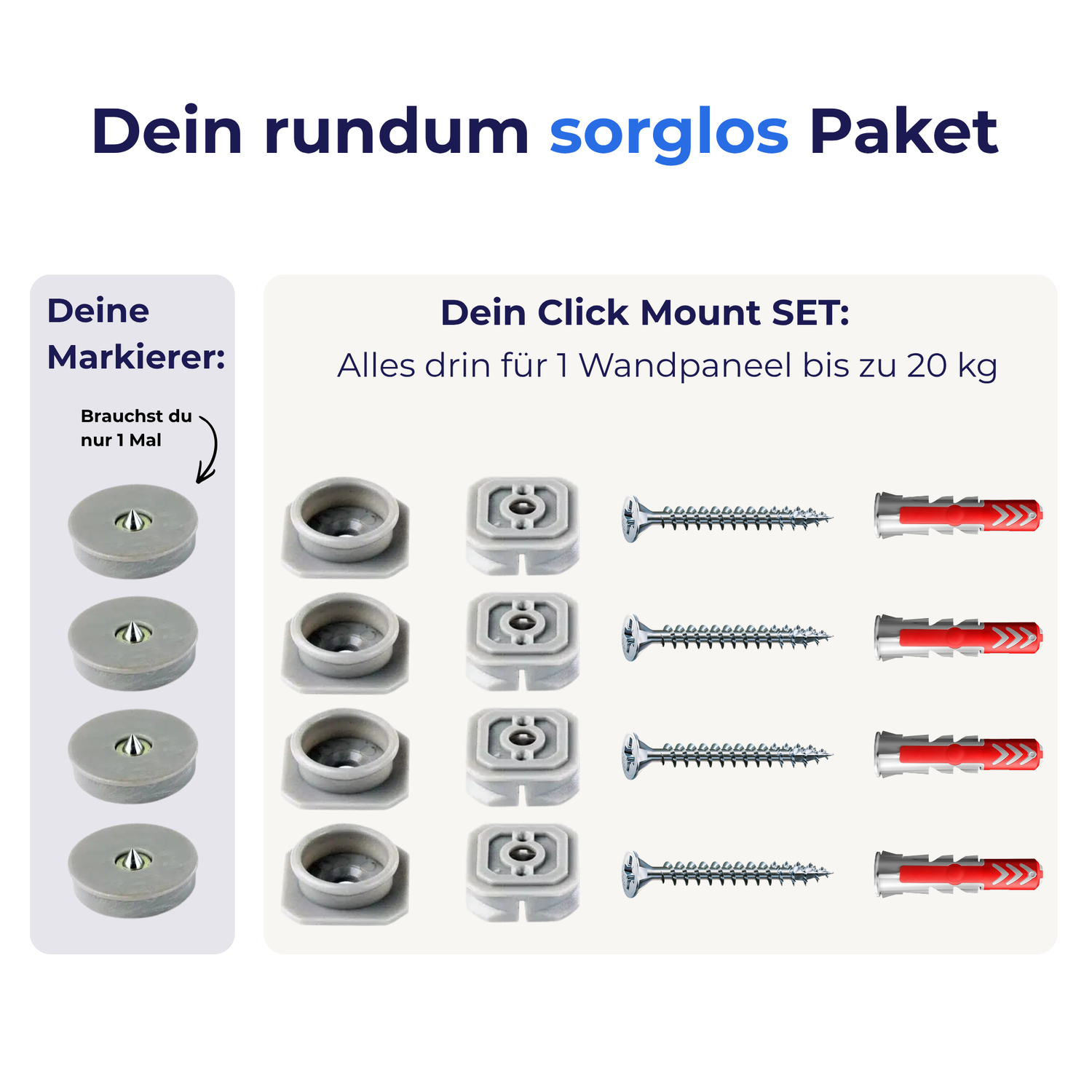 Click Mount System 4-er Set inkl. MARKIERER zur Fixierung von Wandpaneelen