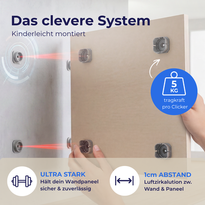 Click Mount System 4-er Set inkl. MARKIERER zur Fixierung von Wandpaneelen
